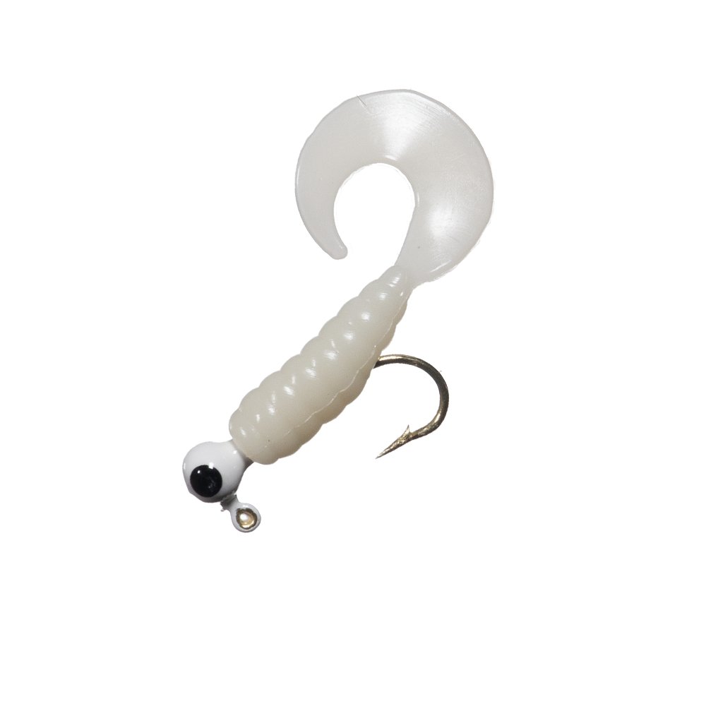 Arkie Lures RCT-18-1 Rigged Curl Tail Grub- 1/8 oz.- #1 White